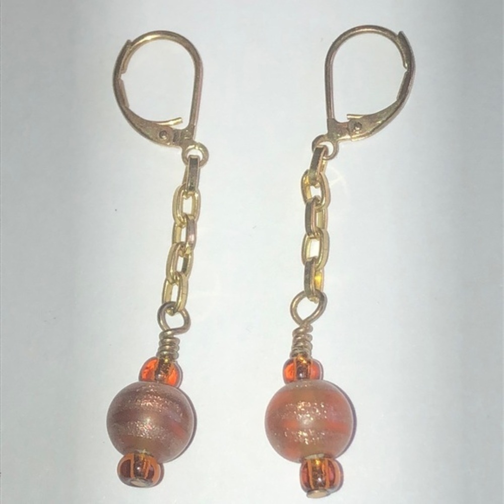 Gold Tone and Orange Glass Beaded Boho Earrings